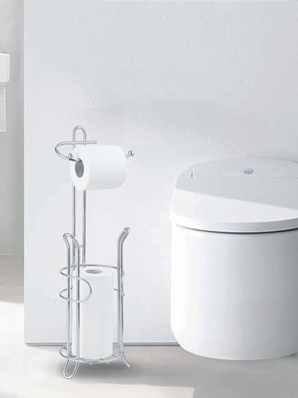 Chrome Free-Standing Toilet Paper Holder with Reserve Storage - Picture 4 of 7